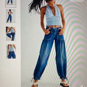 Lotus jeans, regular jeans color.  Size 30 waist, wide legs cinched in at ankle.